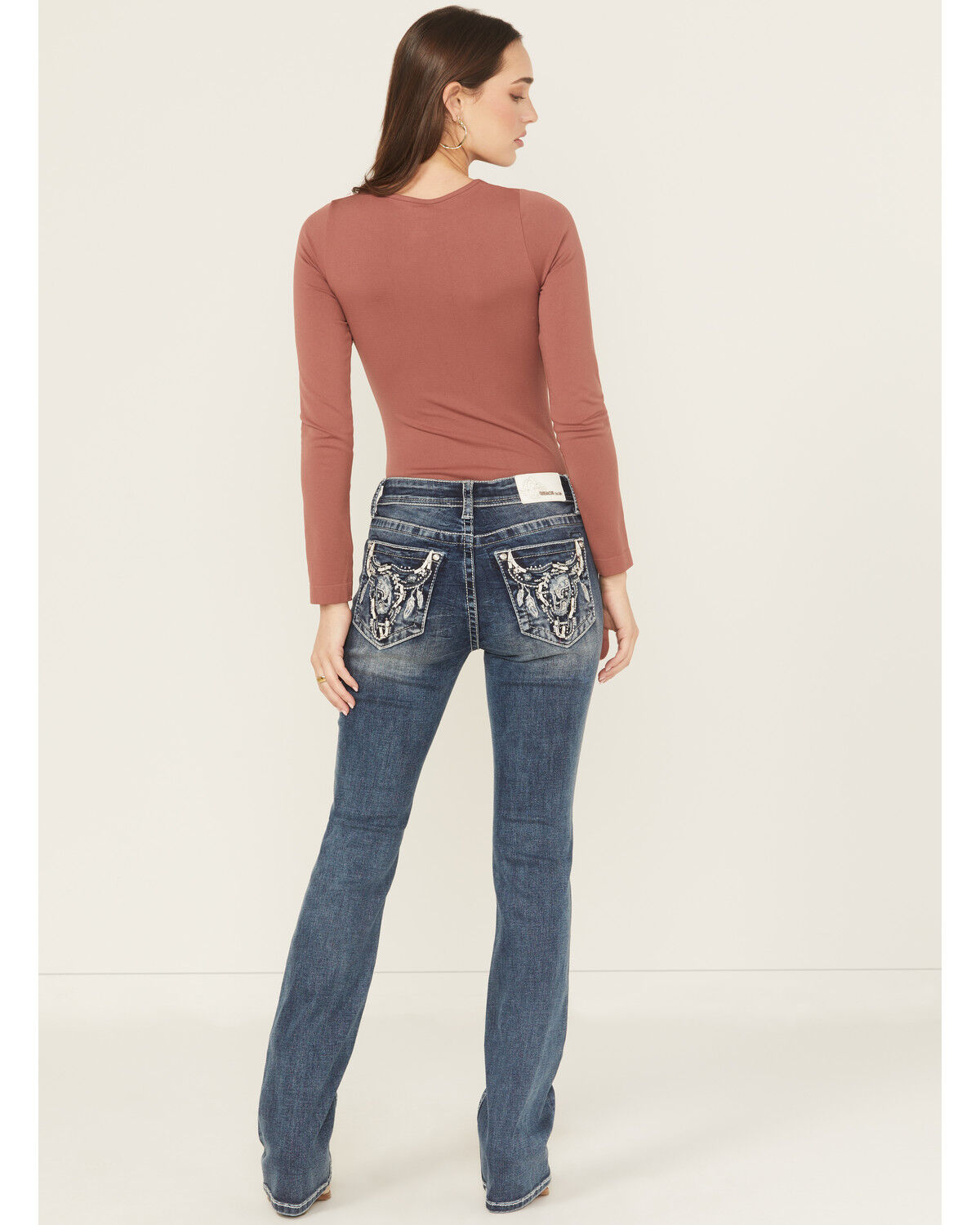 Image #1 - Grace In LA Women's Medium Wash Mid Rise Embroidered Bootcut Stretch Denim Jeans, Medium Wash, hi-res