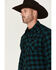 Image #2 - Wrangler Retro Men's Checkered Print Long Sleeve Snap Flannel Shirt, Dark Teal, hi-res