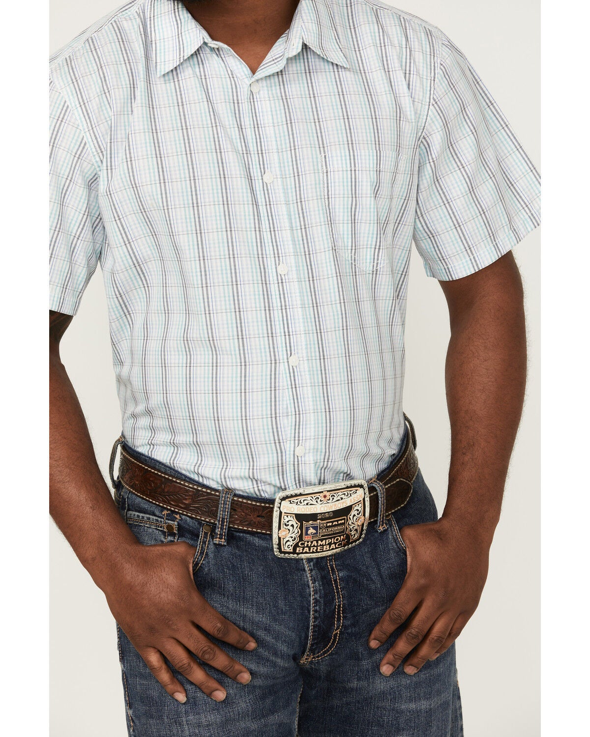 Image #3 - Gibson Men's Big Sky Plaid Short Sleeve Button Down Western Shirt, Medium Blue, hi-res