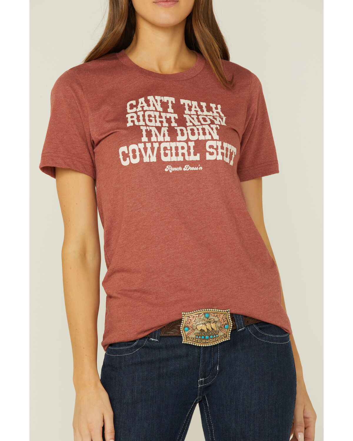 Image #2 - Ranch Dress'n Women's Can't Talk Now Graphic Tee, Rust Copper, hi-res