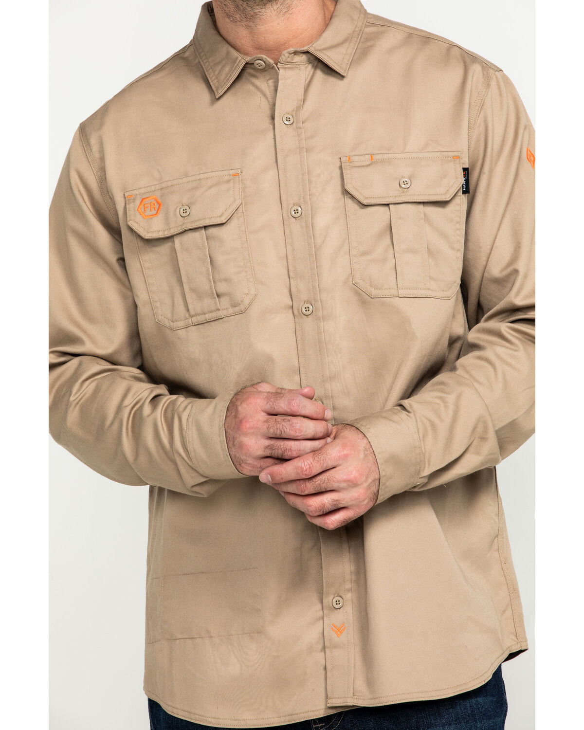 Image #4 - Hawx Men's FR Long Sleeve Woven Work Shirt - Big, Beige/khaki, hi-res