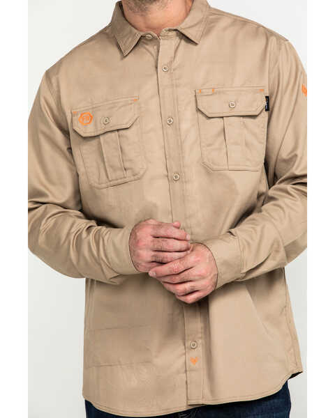 Image #4 - Hawx Men's FR Long Sleeve Woven Work Shirt - Big , Beige/khaki, hi-res