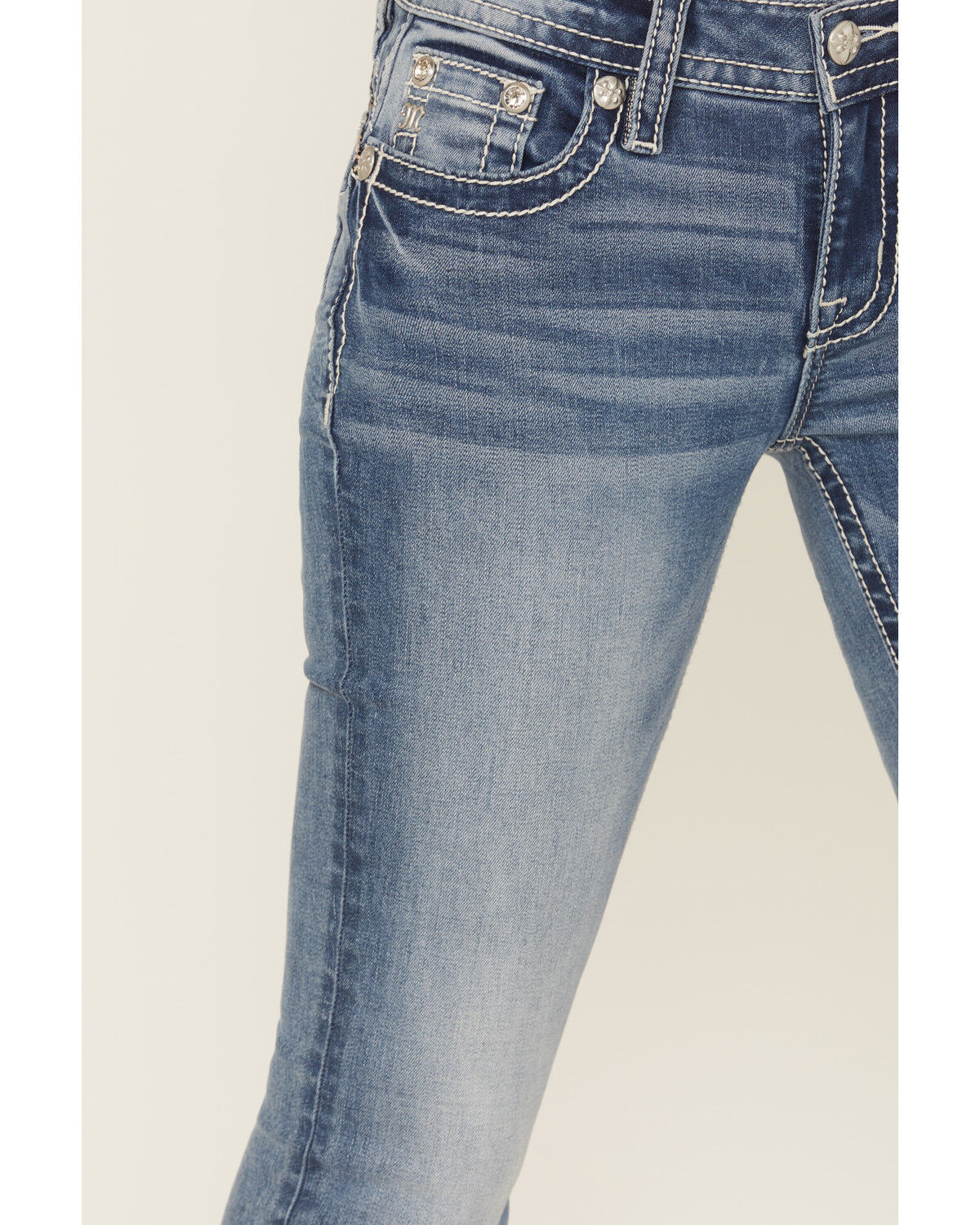 Image #4 - Miss Me Women's Medium Wash Wing Embroidered 32" Bootcut Stretch Jeans, Medium Wash, hi-res