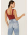 Miss Me Women's Found My Love Knot Hot Ribbed Tank, Brick Red, hi-res