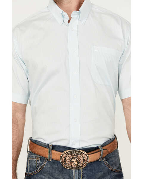 Image #3 - Cinch Men's Diamond Print Short Sleeve Button-Down Western Shirt, Light Blue, hi-res