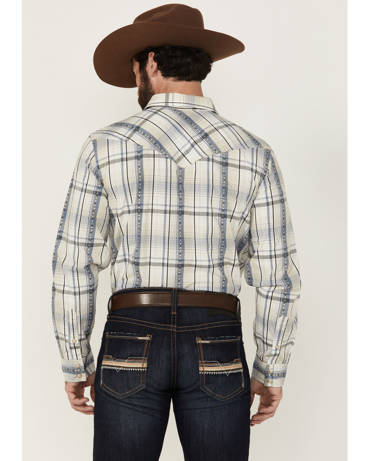 Image #4 - Cody James Men's Western Wind Plaid Print Long Sleeve Snap Western Shirt, Cream, hi-res