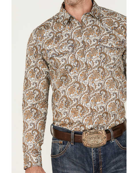 Image #3 - Cody James Men's Gold Dust Paisley Print Long Sleeve Pearl Snap Western Shirt - Tall , White, hi-res