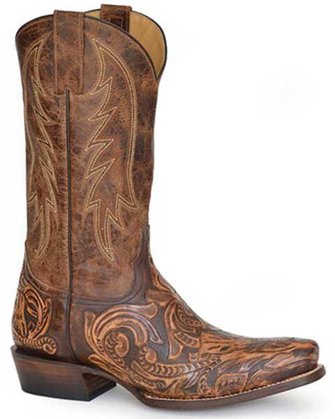 Stetson Men's Handtooled Legend Western Boots - Square Toe, Brown, hi-res