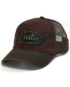 Justin Men's Red Work Round Patch Dirty Oil Mesh-Back Ball Cap , Red, hi-res