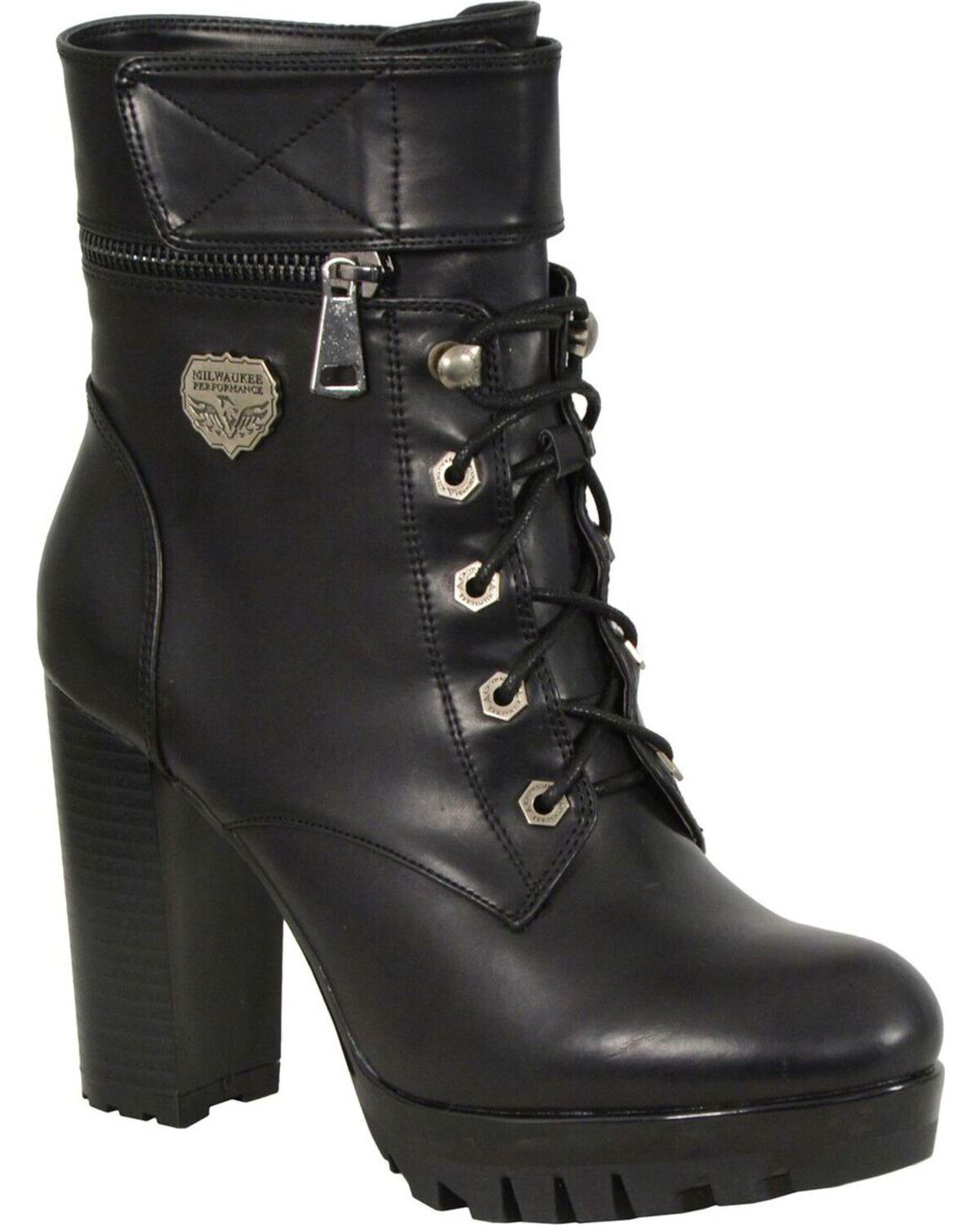 Image #1 - MIlwaukee Leather Women's Black Lace-to-Toe Double Height Option Boots - Round Toe, Black, hi-res