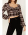 Image #3 - Wild Moss Women's Plaid Print Ruffle Tie Front Crop Top, Rust Copper, hi-res