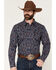 Image #1 - Cody James Men's Muddy Medallion Print Long Sleeve Snap Western Shirt, Navy, hi-res
