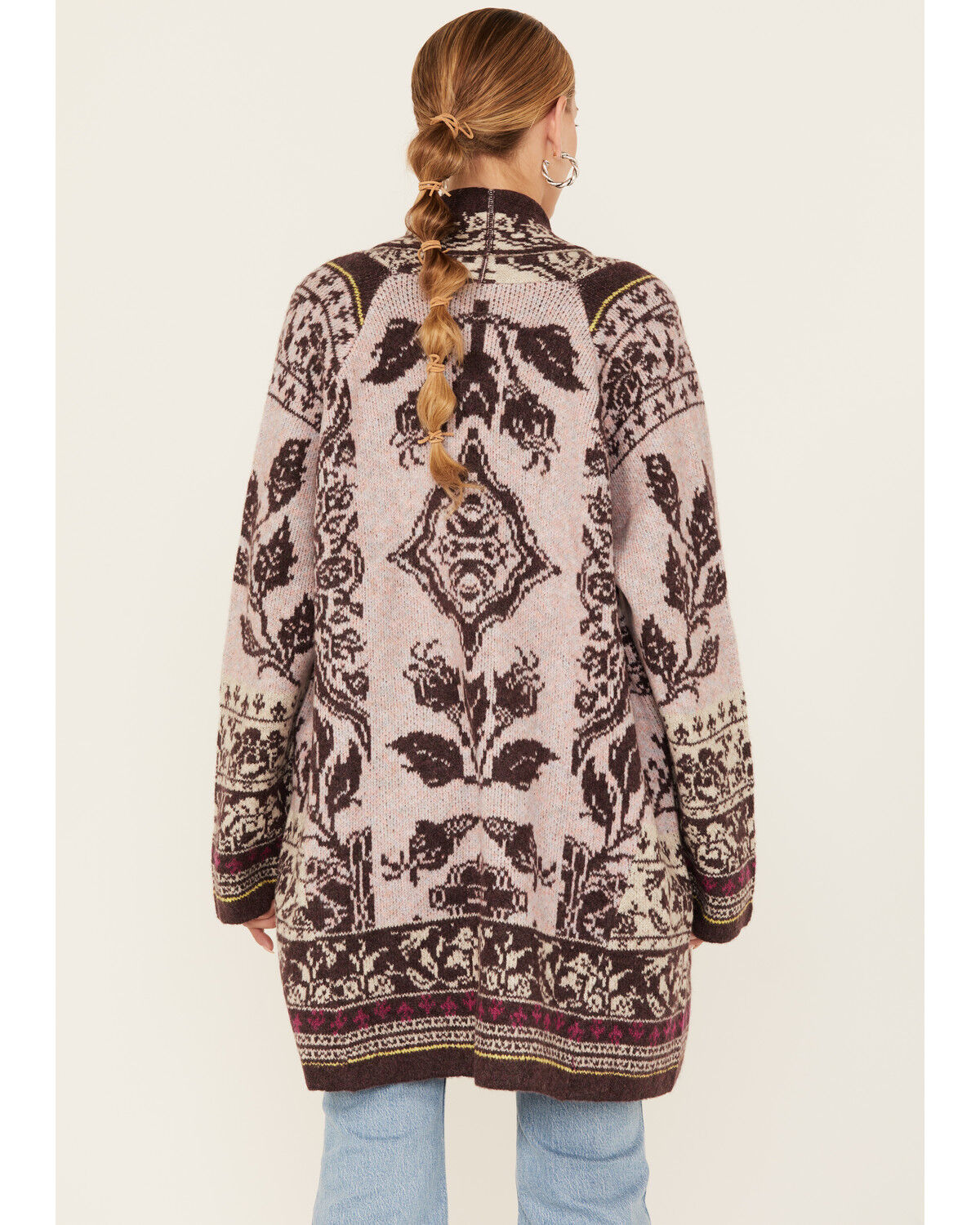 Image #4 - Room 34 Women's Floral Print Jacquard Cardigan, Pink, hi-res