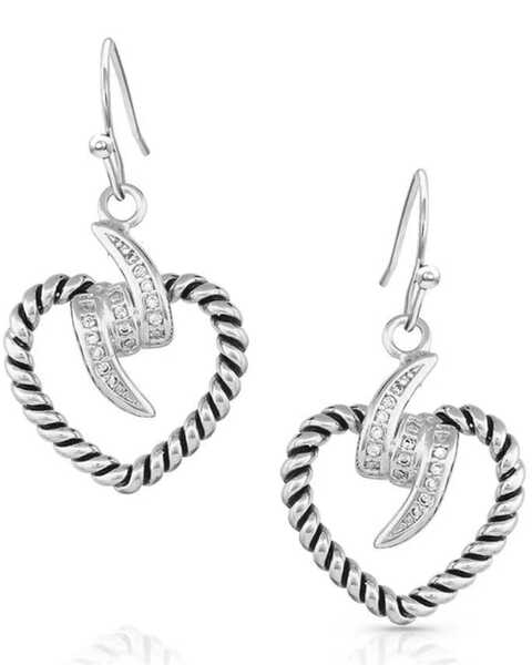 Image #1 - Montana Silversmiths Women's Silver Electric Love Heart Earrings, Silver, hi-res