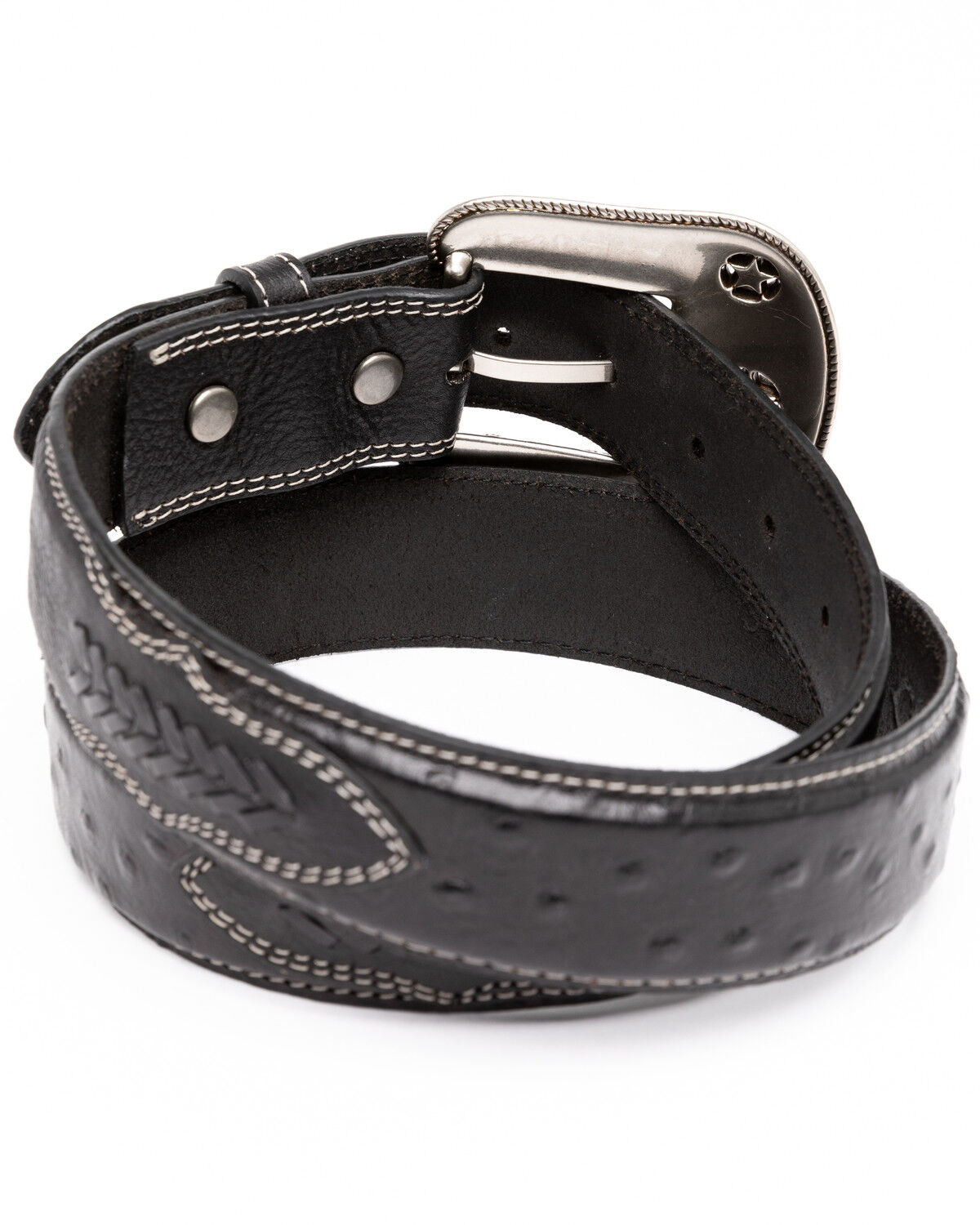 Image #2 - Cody James Men's Ostrich Print Embroidered Western Buckle Belt, Black, hi-res