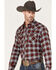 Wrangler Retro Men's Plaid Print Long Sleeve Snap Western Shirt, Red, hi-res