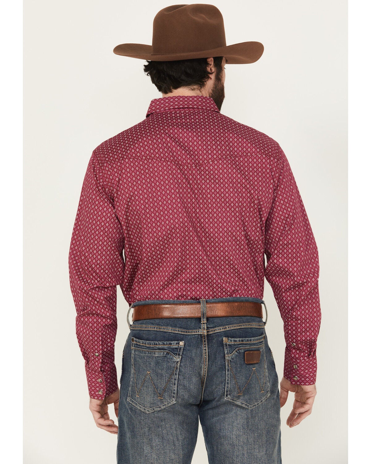 Image #4 - Wrangler Men's 20X Geo Print Long Sleeve Snap Stretch Western Shirt - Tall, Wine, hi-res