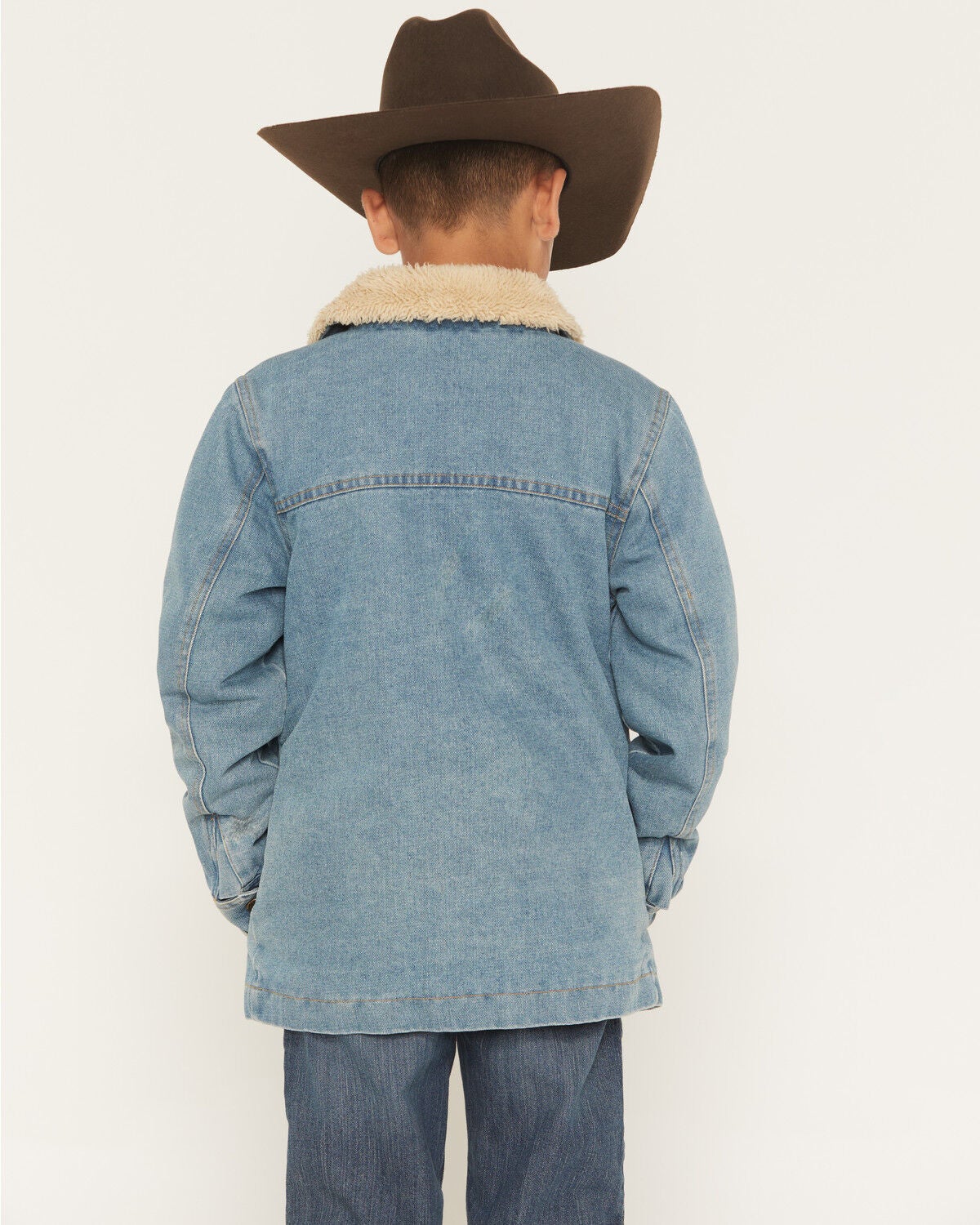 Image #4 - Urban Republic Boys' Medium Wash Sherpa Lined Snap Denim Jacket, Medium Wash, hi-res