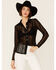 Image #1 - Wild Moss Women's Lace Button Front Sheer Long Sleeve Shirt, Black, hi-res
