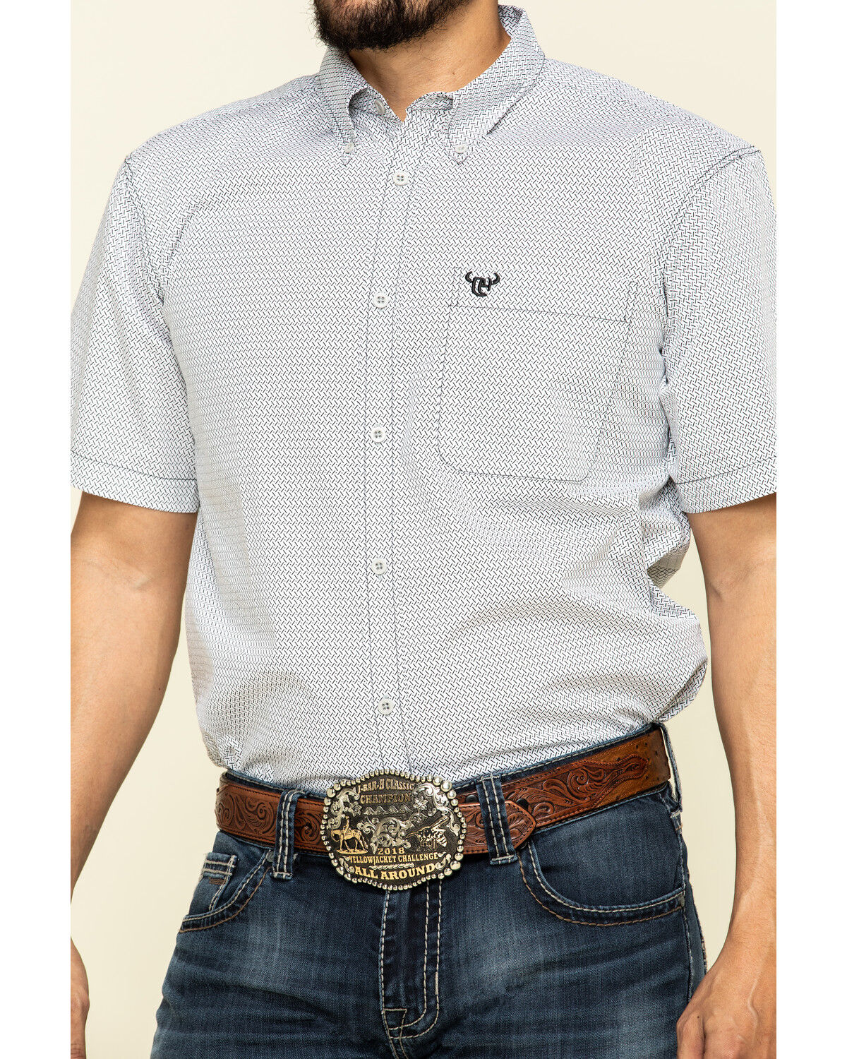 Image #4 - Cowboy Hardware Men's White Little Zig Geo Print Short Sleeve Western Shirt, White, hi-res