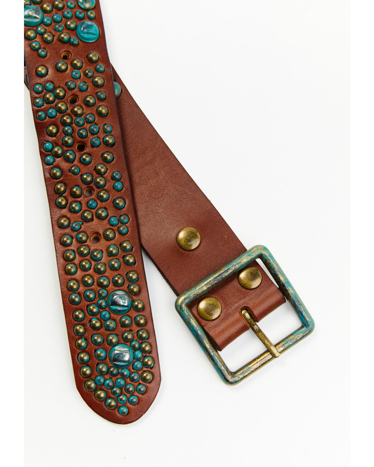 Image #2 - Bed Stu Women's Oxy II Tan Multi Turquoise Patina Studded Leather Belt, , hi-res
