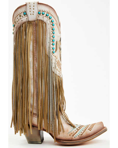 Image #2 - Corral Women's Embroidered and Crystal Eagle Fringe Western Boots - Snip Toe , Beige, hi-res