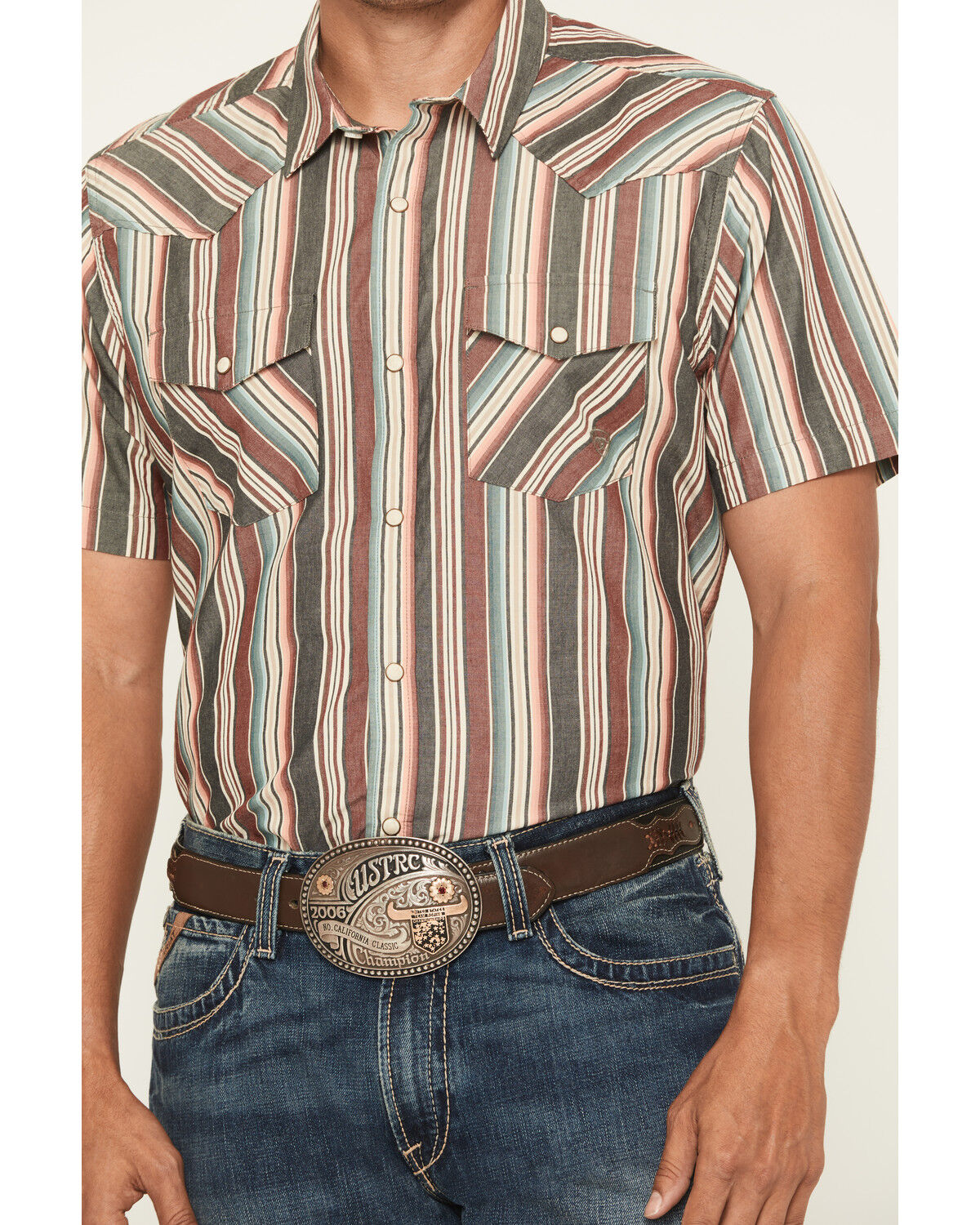 Image #3 - Ariat Men's Haven Striped Print Short Sleeve Snap Western Shirt, Black, hi-res
