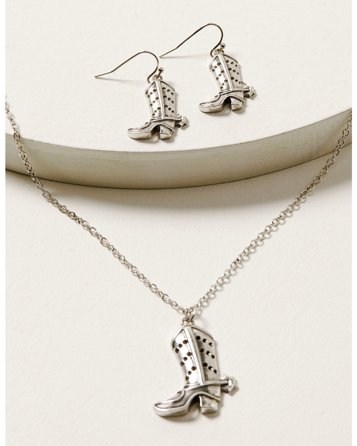 Shyanne Women's Cowgirl Boot Pendant Necklace & Earring Set, Silver, hi-res