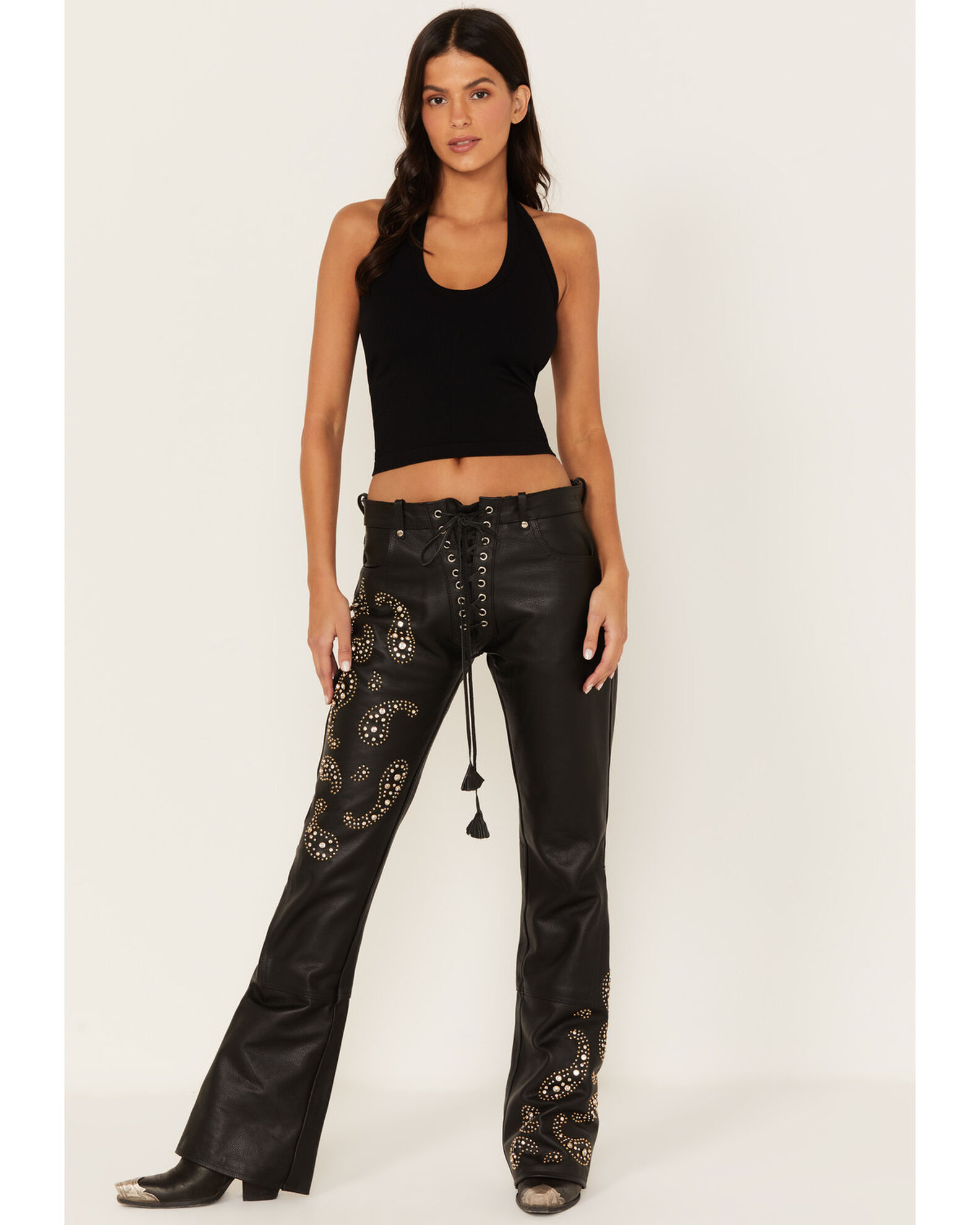 Lace up leather pants online