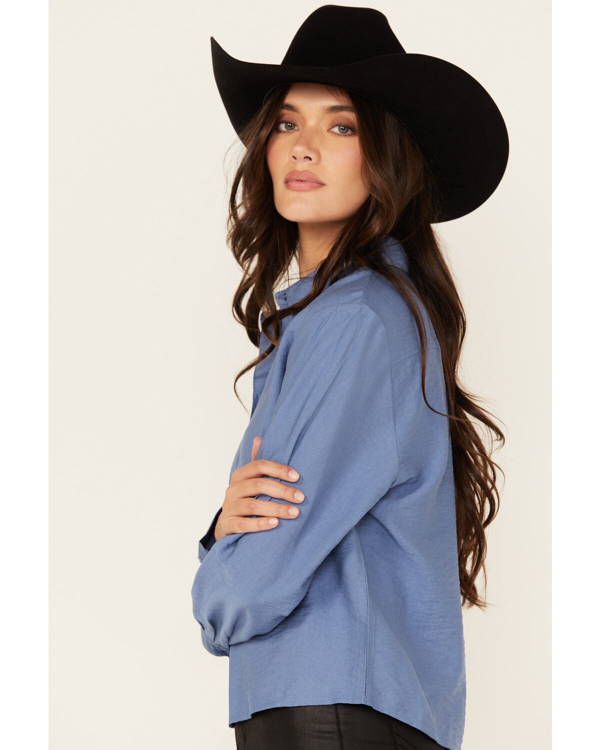 Image #2 - Evergreen Women's Solid Long Sleeve Button-Down Western Shirt, Blue, hi-res