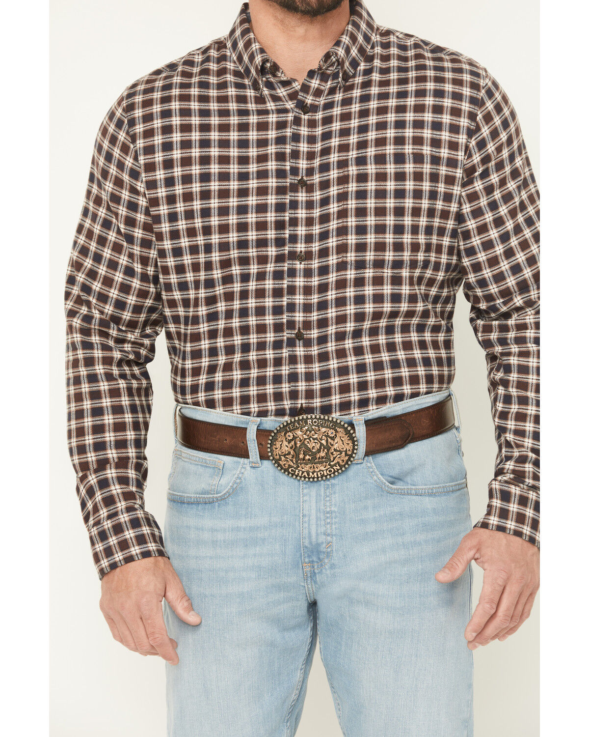 Image #3 - Cody James Men's Rodeo Ridge Plaid Print Long Sleeve Button-Down Stretch Western Shirt, Brown, hi-res