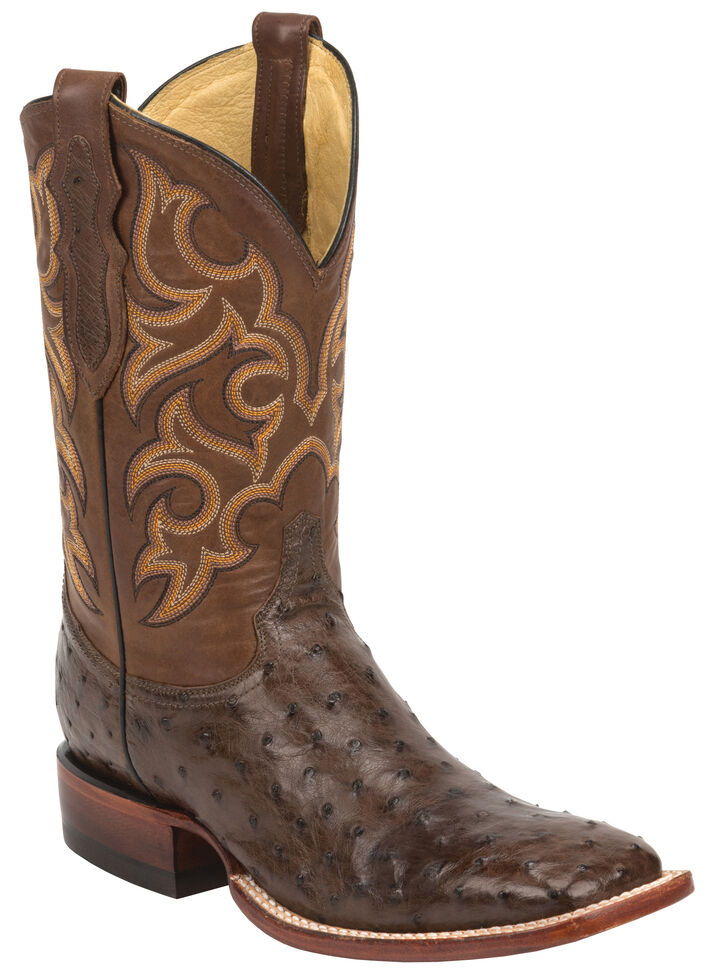 Justin Men's Tobacco Brown Full Quill Ostrich Cowboy Boots - Wide Square Toe , Tobacco, hi-res
