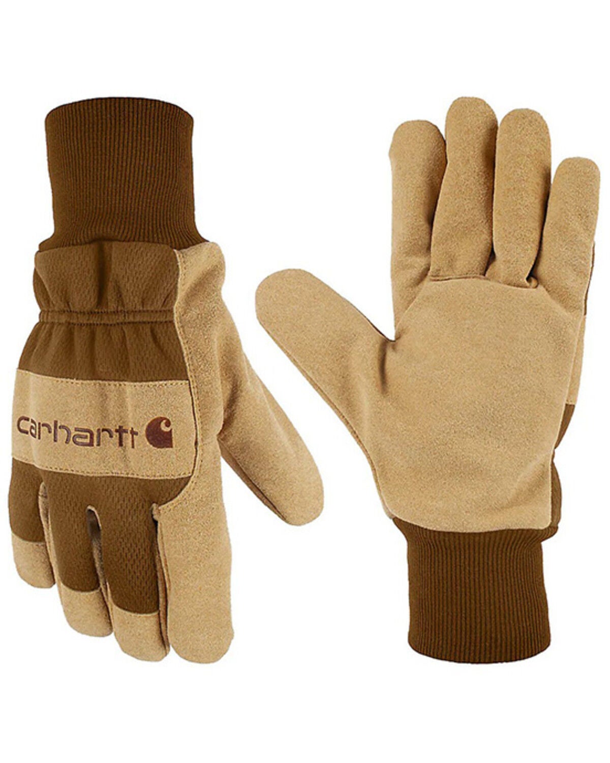 Image #1 - Carhartt Men's Synthetic Suede Knit Cuff Gloves, Brown, hi-res