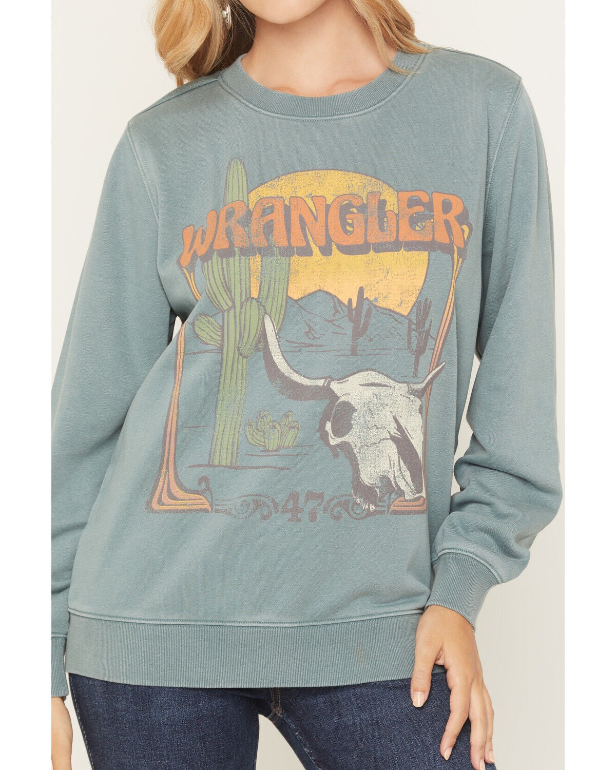 Image #3 - Wrangler Women's Desert Graphic Crew Neck Sweatshirt, Teal, hi-res