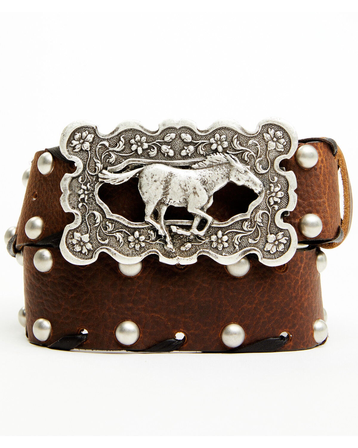 Image #1 - Tasha Polizzi Women's Gallup Studded Horse & Floral Buckle Belt, Brown, hi-res