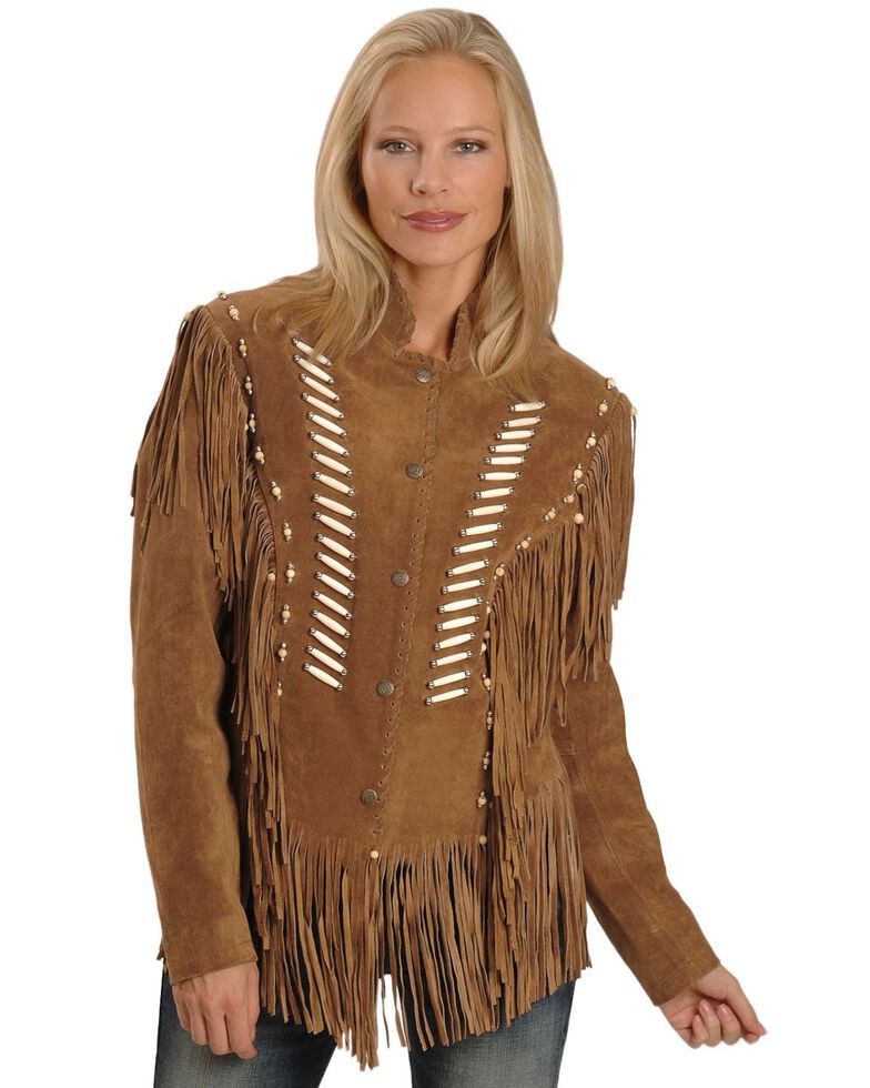 Liberty Wear Bone Bead & Fringe Leather Jacket, Tobacco, hi-res