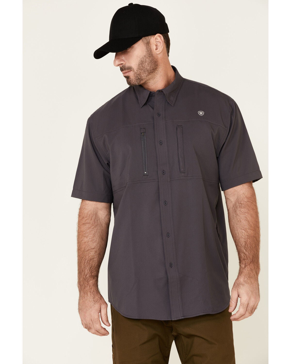 Ariat Men's Solid Charcoal Tek Button-Down Short Sleeve Western Shirt - Tall, Charcoal, hi-res