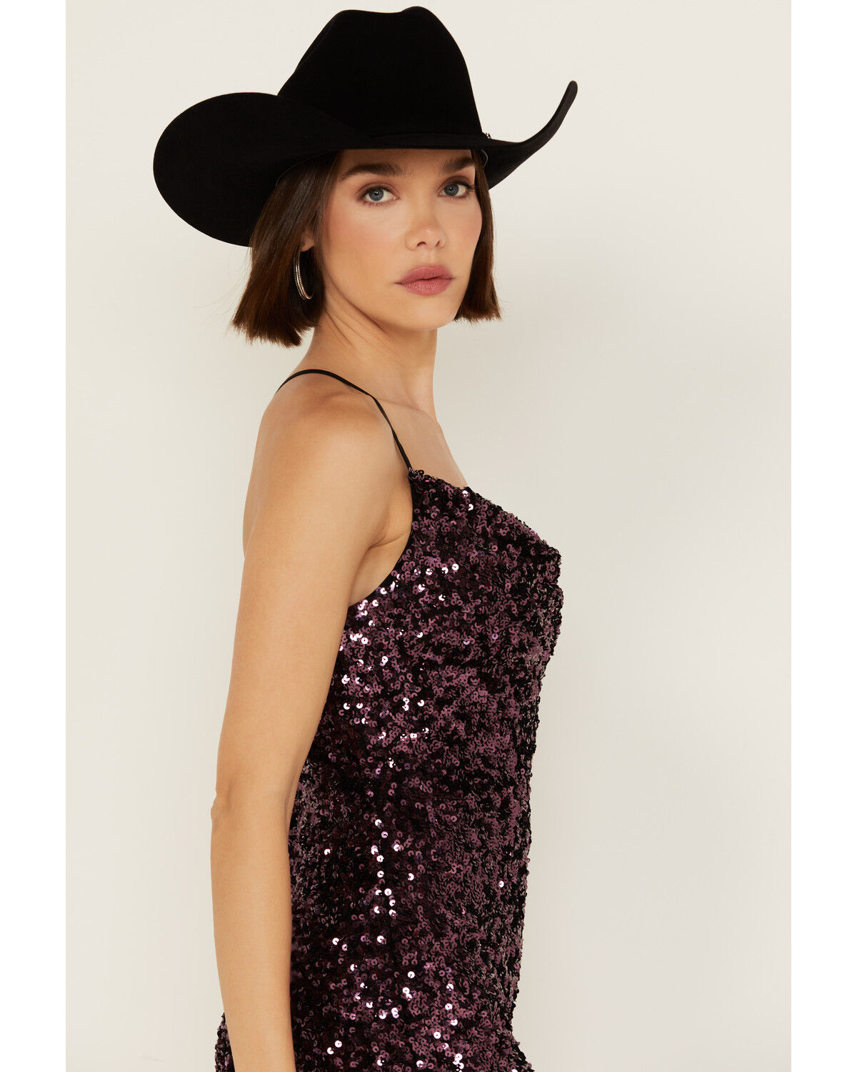 Image #2 - En Creme Women's Cowl Neck Sequin Mini Dress, Purple, hi-res