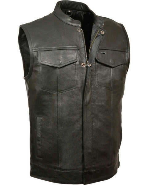 Milwaukee Leather Men's Open Neck Club Style Vest - 5X, Black, hi-res
