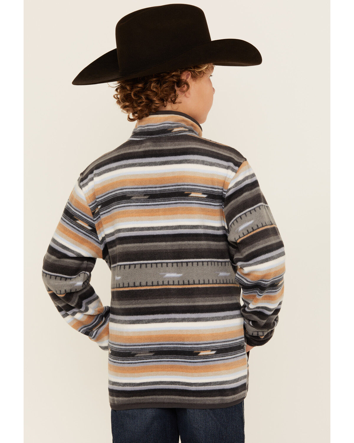 Image #4 - Cinch Boys' Striped Polar Fleece Pullover, Black, hi-res