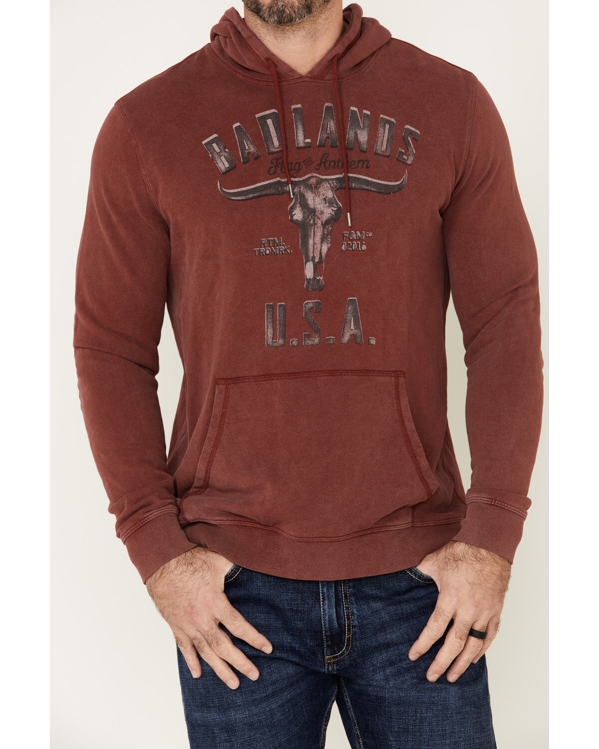 Image #3 - Flag & Anthem Men's Badlands USA Fleece Hooded Sweatshirt, Maroon, hi-res