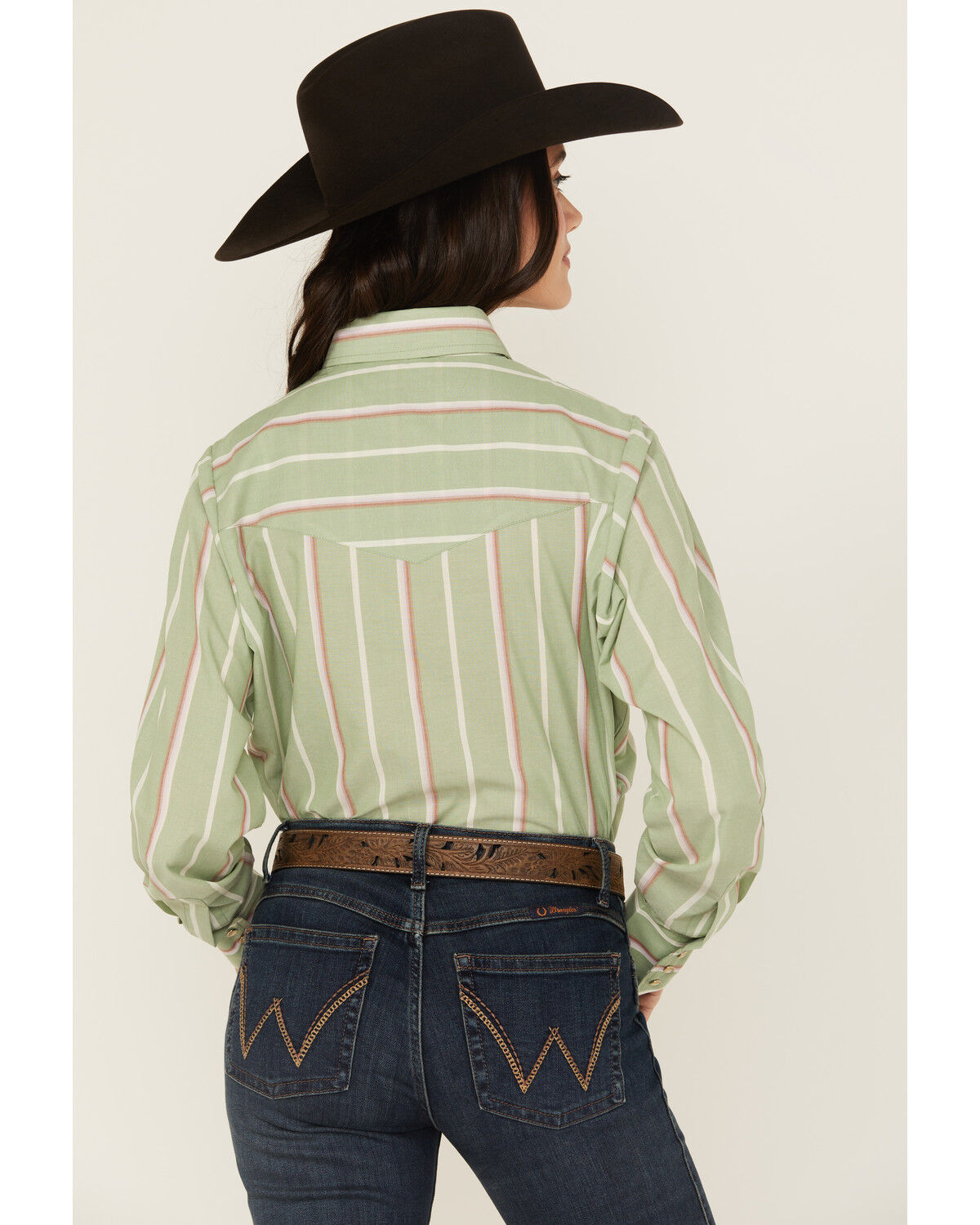 Image #5 - Cowboygirl by Jenna Paulette Women's Striped Long Sleeve Pearl Snap Western Shirt, Green, hi-res