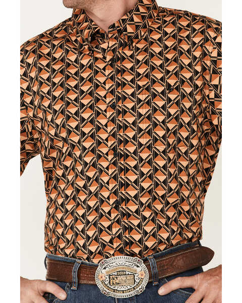 Image #3 - RANK 45® Men's Chisel Geo Print Short Sleeve Button-Down Western Shirt , Brown, hi-res