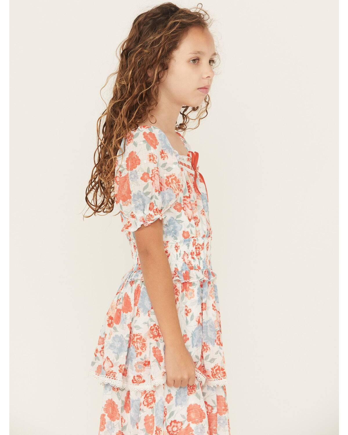 Image #2 - Ash & Violet Girls' Floral Chiffon Dot Short Sleeve Mini Dress, Multi, hi-res