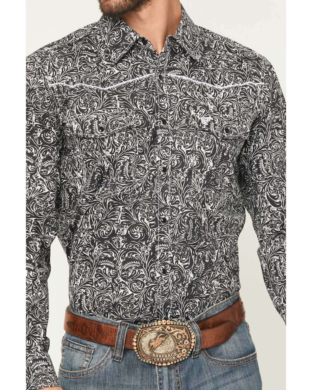 Image #2 - Cowboy Hardware Men's Paisley Print Long Sleeve Snap Stretch Western Shirt, Black, hi-res