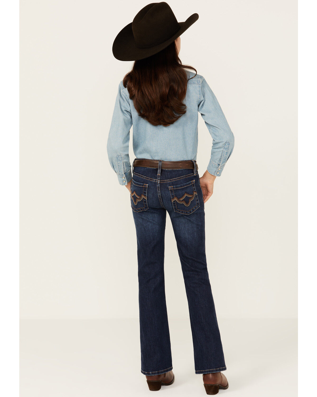 Image #4 - Shyanne Girls' Dark Wash Stretch Bootcut Riding Jeans, Dark Wash, hi-res