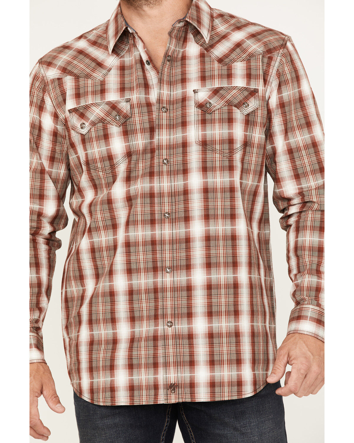 Image #4 - Moonshine Spirit Men's Rusty Gate Plaid Print Snap Western Shirt, Rust Copper, hi-res