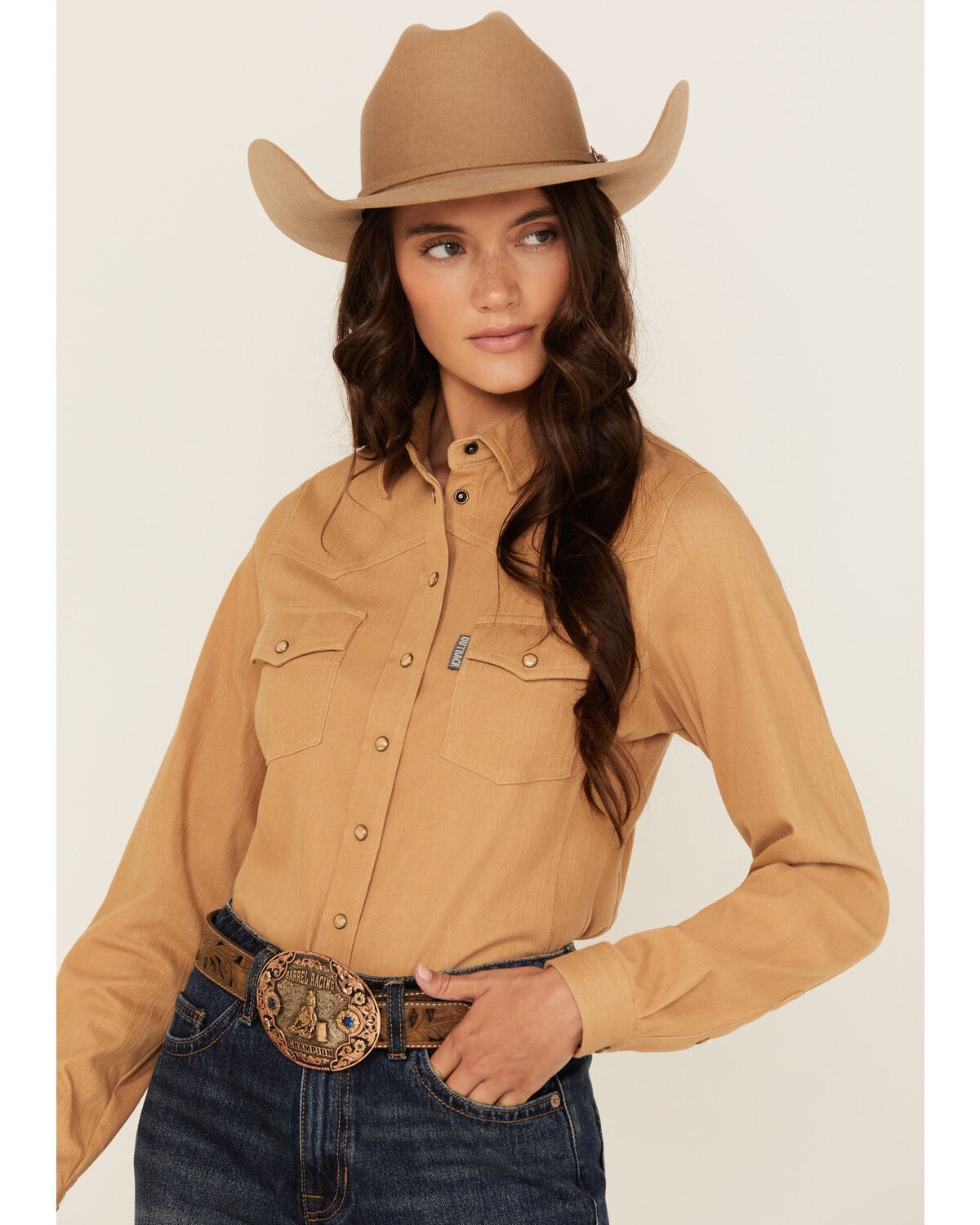 Image #3 - Outback Trading Co Women's Solid Knit Long Sleeve Snap Western Shirt, Tan, hi-res