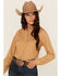 Image #3 - Outback Trading Co Women's Solid Knit Long Sleeve Snap Western Shirt, Tan, hi-res