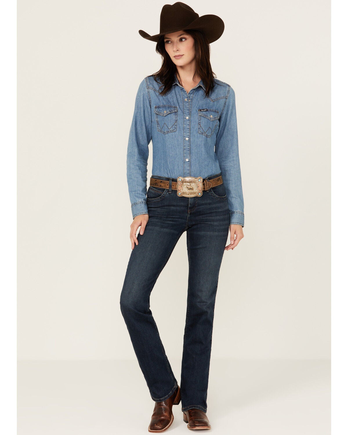 Wrangler Damen Reitjeans Q-Baby Mid Rise Boot Cut – Flexible Riding Jean Für Sattel & Alltag